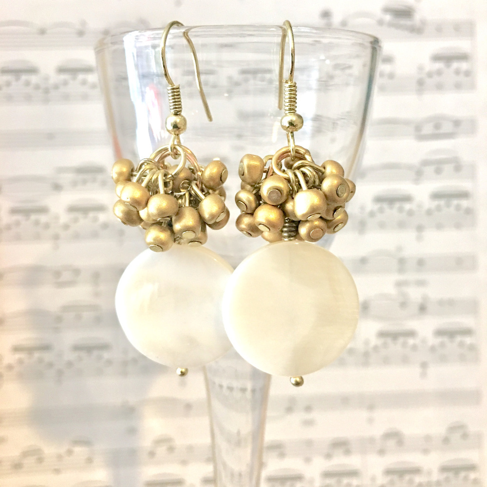 White Golden Handmade Earrings, One of a Kind